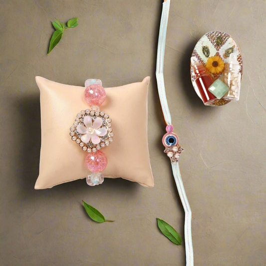 Timeless Pearl Sparle Rakhi Set for Bhaiya and Bhabhi with roli chawal set