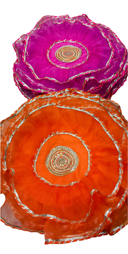 Beautiful handcrafted gota work Thalpose/ pooja Thali Cover pack of 1      colour: pink/ yellow