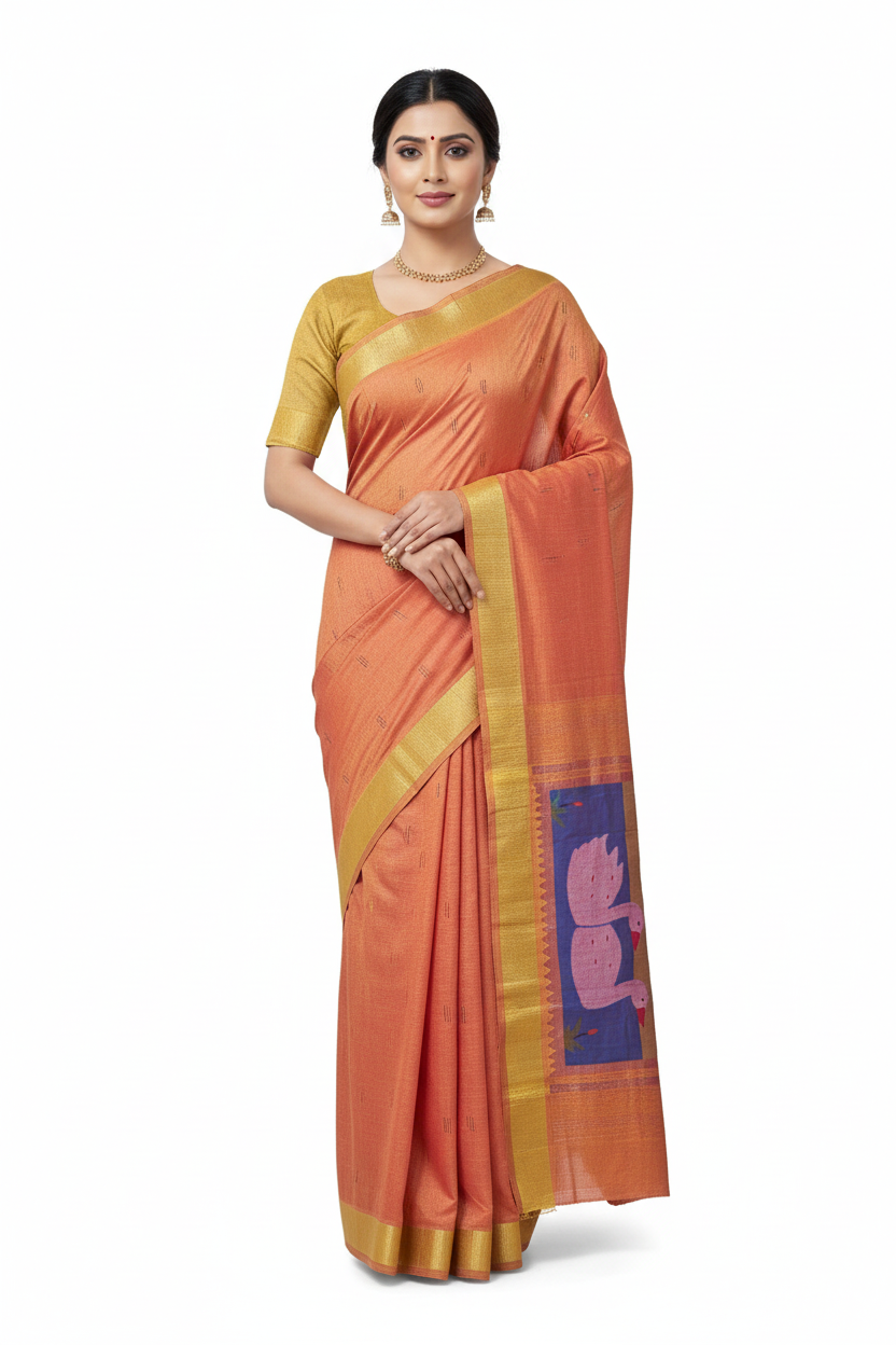 Handloom Fancy Pure Cotton Paithani Saree | Lightweight Traditional Cotton Paithani