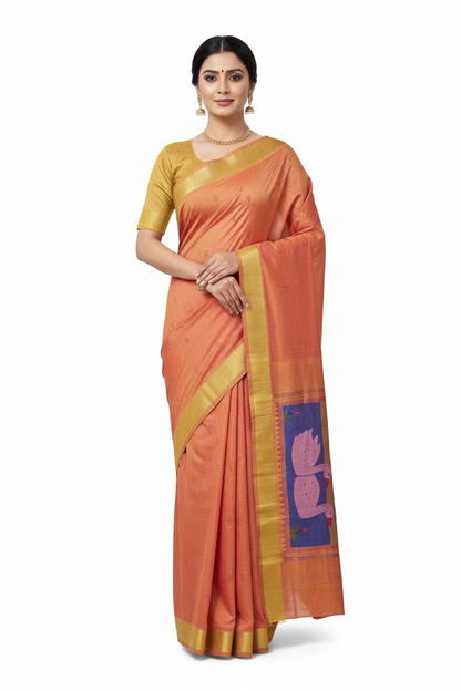 Handloom Fancy Pure Cotton Paithani Saree | Lightweight Traditional Cotton Paithani