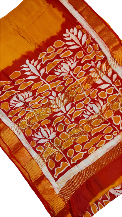Handpainted Batik Chanderi Silk Saree – Pure Silk with Artistic Pallu & Blouse
