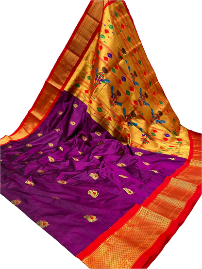 Kadiyal Border Peacock Design Pure Silk Paithani Saree | Designer Wedding Paithani