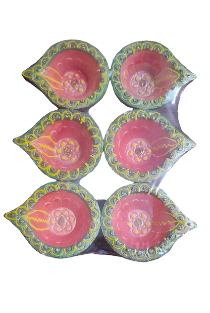 Rangoli design terracotta  diya 🪔 pack of 6   size 2.5*inch  color: Assorted