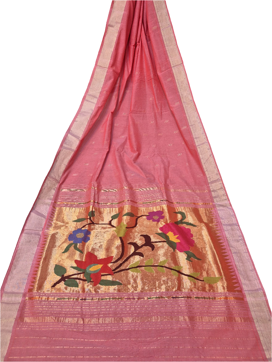 Cotton Fancy Paithani Saree – Handloom Pure Cotton with Fancy Pallu & Running Blouse