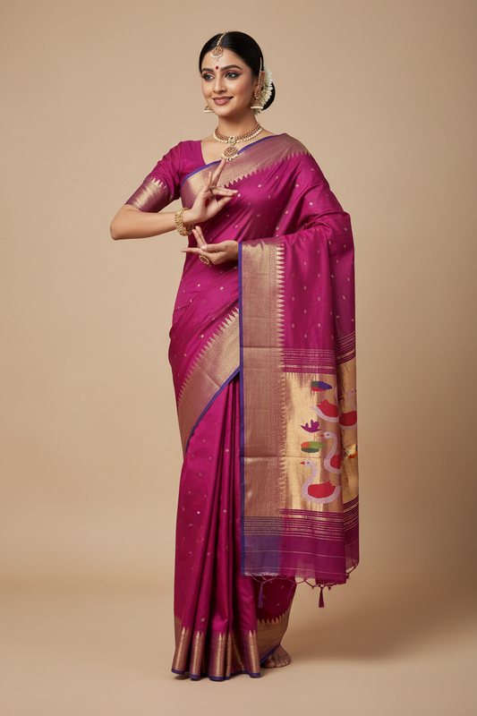 Handloom Fancy Pure Cotton Paithani Saree | Lightweight Traditional Cotton Paithani