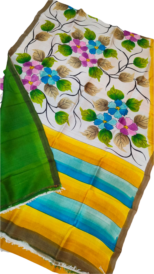 Multicolor flowers printed Bishnupuri silk saree