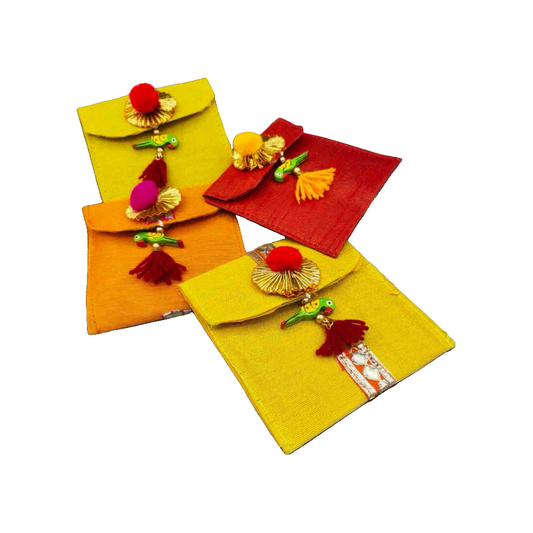 Shagun Envelope with handcrafted Parrot and Coins pouch (Pack of 10) 003