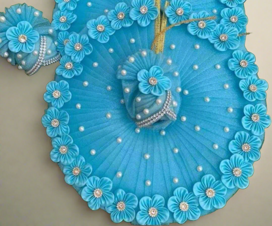 Tyohar special Sky Blue Floral Pearl Ladoo Gopalji Poshak with Pagri🌹