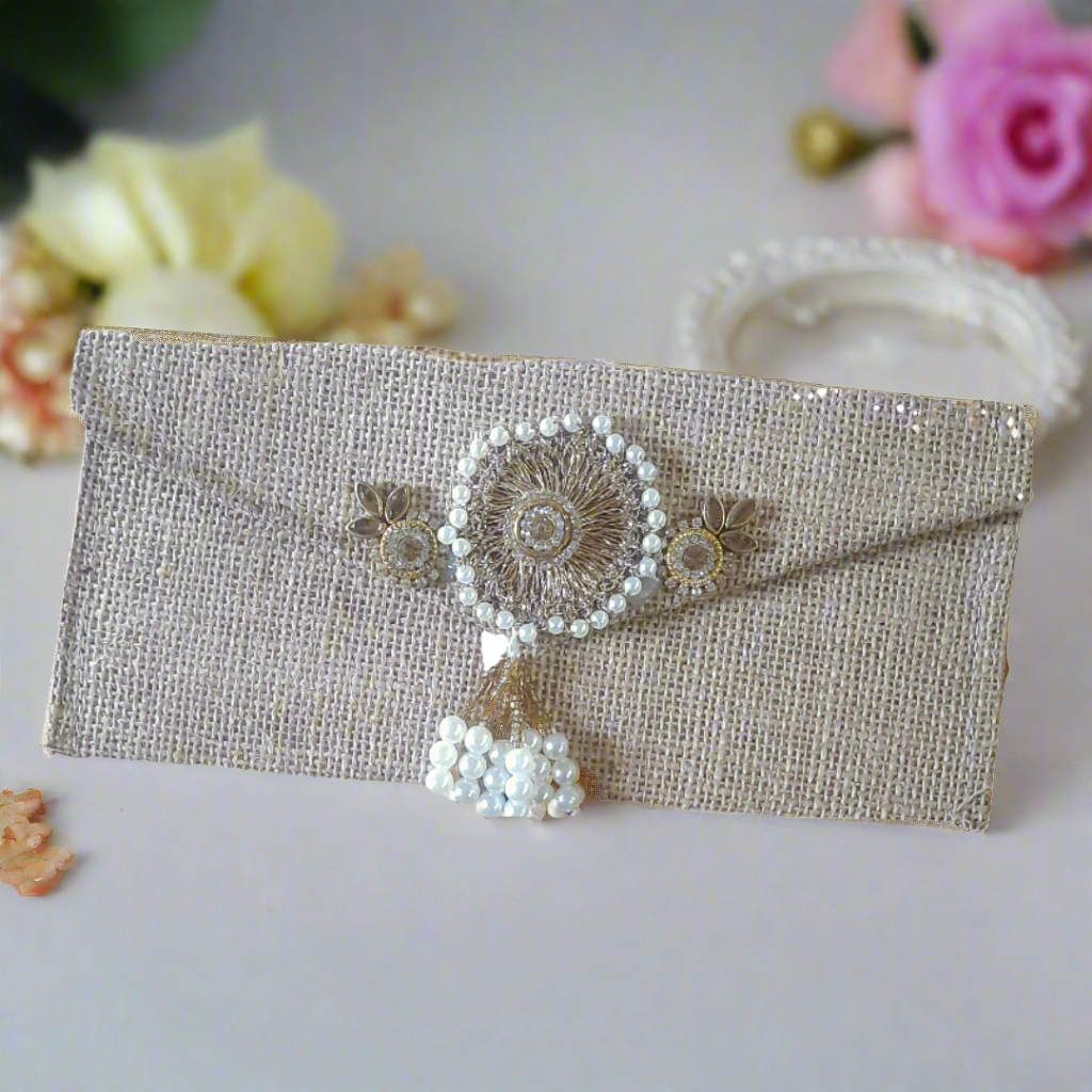 Handcrafted Jute pearl stone return gift Sagun envelope 💰(pack of 10)