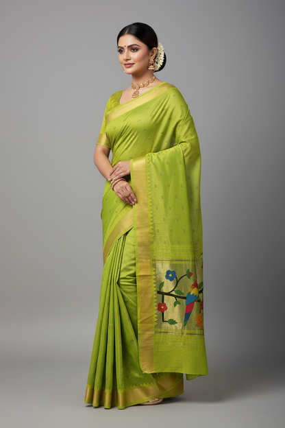 Handloom Fancy Pure Cotton Paithani Saree | Lightweight Traditional Cotton Paithani