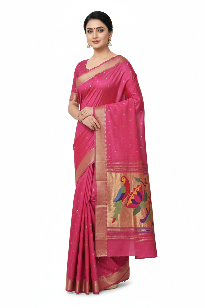 Handloom Fancy Pure Cotton Paithani Saree | Lightweight Traditional Cotton Paithani