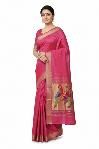 Handloom Fancy Pure Cotton Paithani Saree | Lightweight Traditional Cotton Paithani