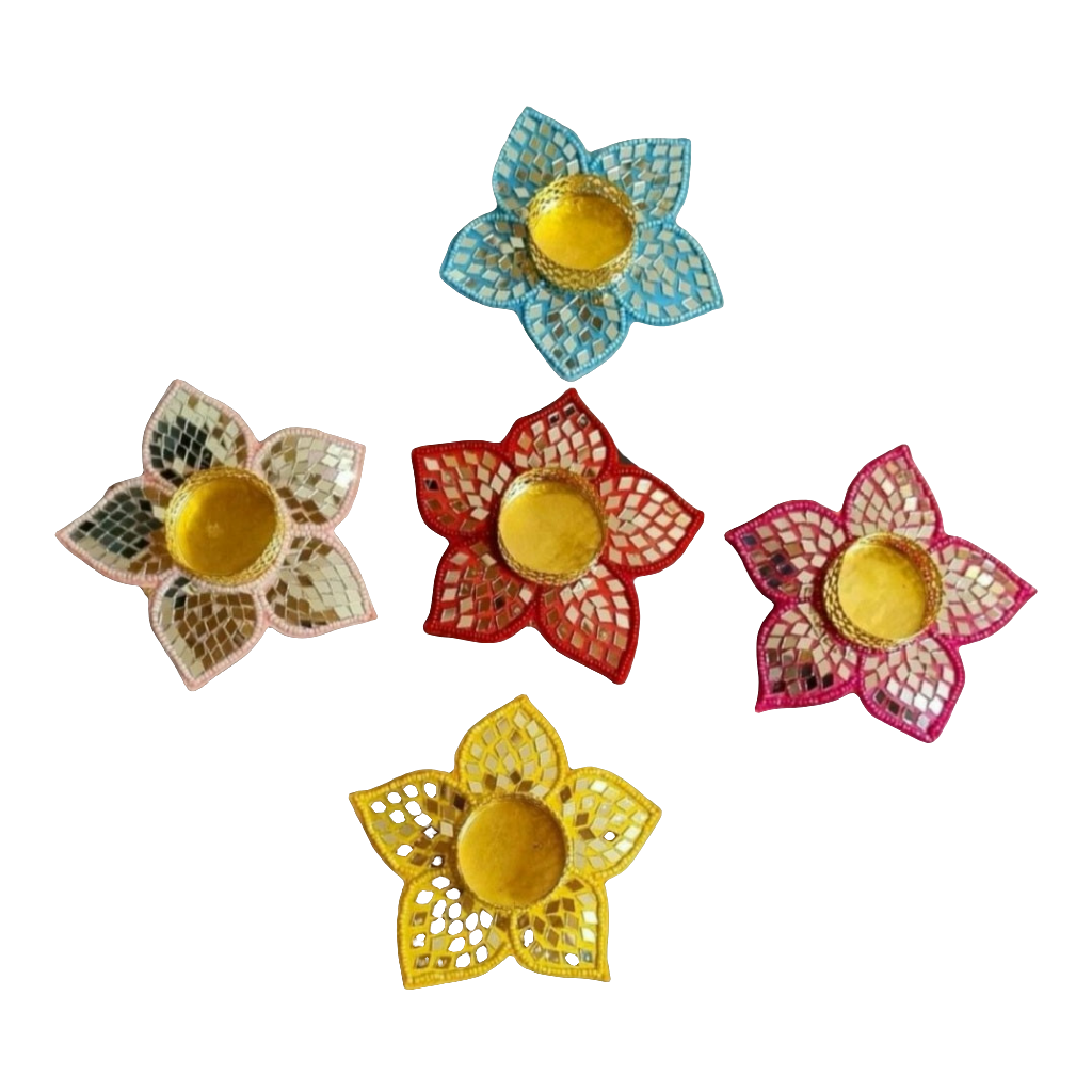Beautiful handcrafted tealight  mirror flower candle holder  design diya 🪔 pack of 2   Assorted color