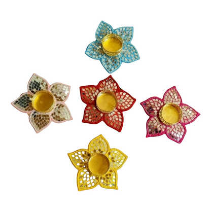 Beautiful handcrafted tealight  mirror flower candle holder  design diya 🪔 pack of 2   Assorted color