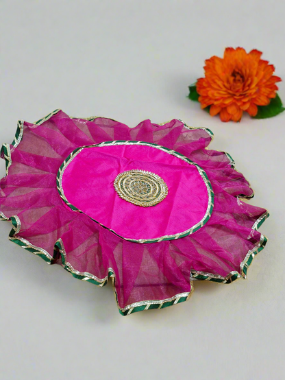 Beautiful handcrafted gota work Thalpose/ pooja Thali Cover pack of 1      colour: pink/ yellow