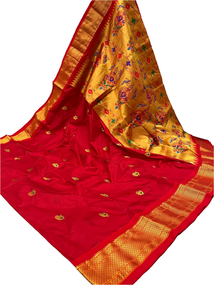 Kadiyal Border Peacock Design Pure Silk Paithani Saree | Designer Wedding Paithani