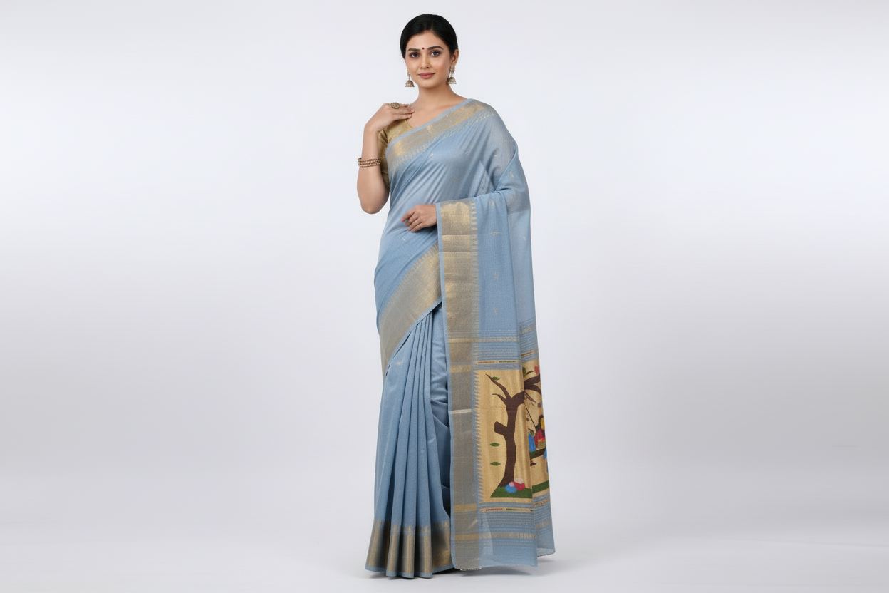 Handloom Fancy Pure Cotton Paithani Saree | Lightweight Traditional Cotton Paithani