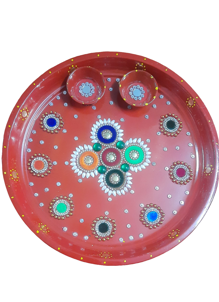 Decorative rangoli style puja thali with 2 bowl 🌹size 11.5*inch