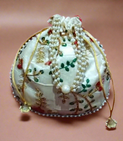 Beautiful handcrafted embroidery pearl work Potli bag for gifting 🌹pack of 1 size: L 8.4* H 9*inch