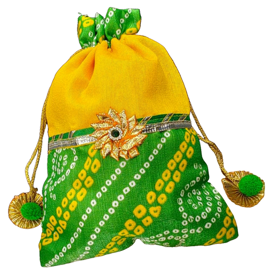 Designer Bandhani Potli Bags for Gifting/ Shagun/ Pooja/ Weddings (Pack of 2)