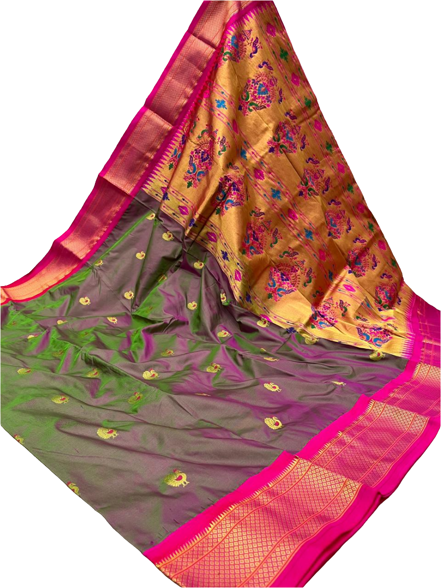Kadiyal Border Peacock Design Pure Silk Paithani Saree | Designer Wedding Paithani