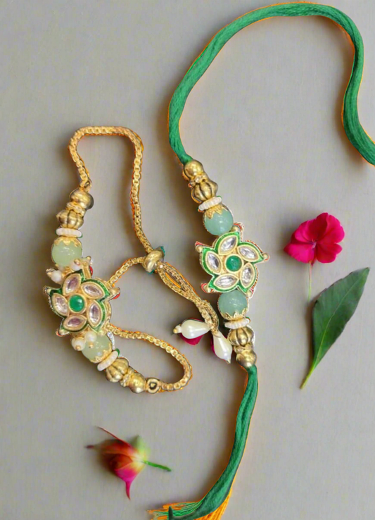 Kundan work Bhaiya and Bhabhi Rakhi   colour:red / green