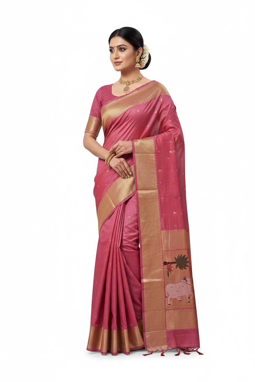 Handloom Fancy Pure Cotton Paithani Saree | Lightweight Traditional Cotton Paithani