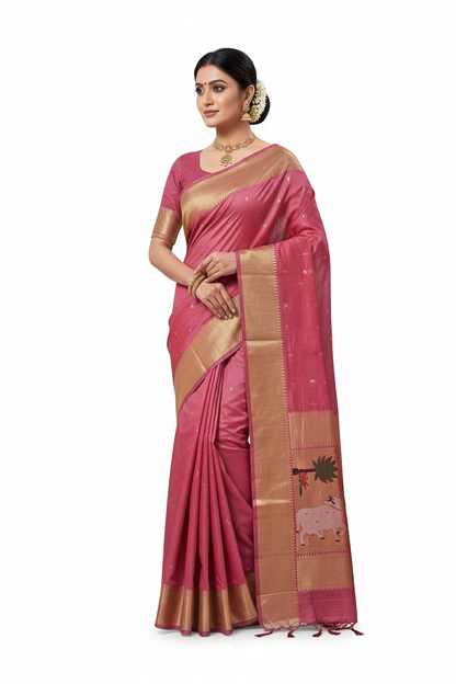 Handloom Fancy Pure Cotton Paithani Saree | Lightweight Traditional Cotton Paithani