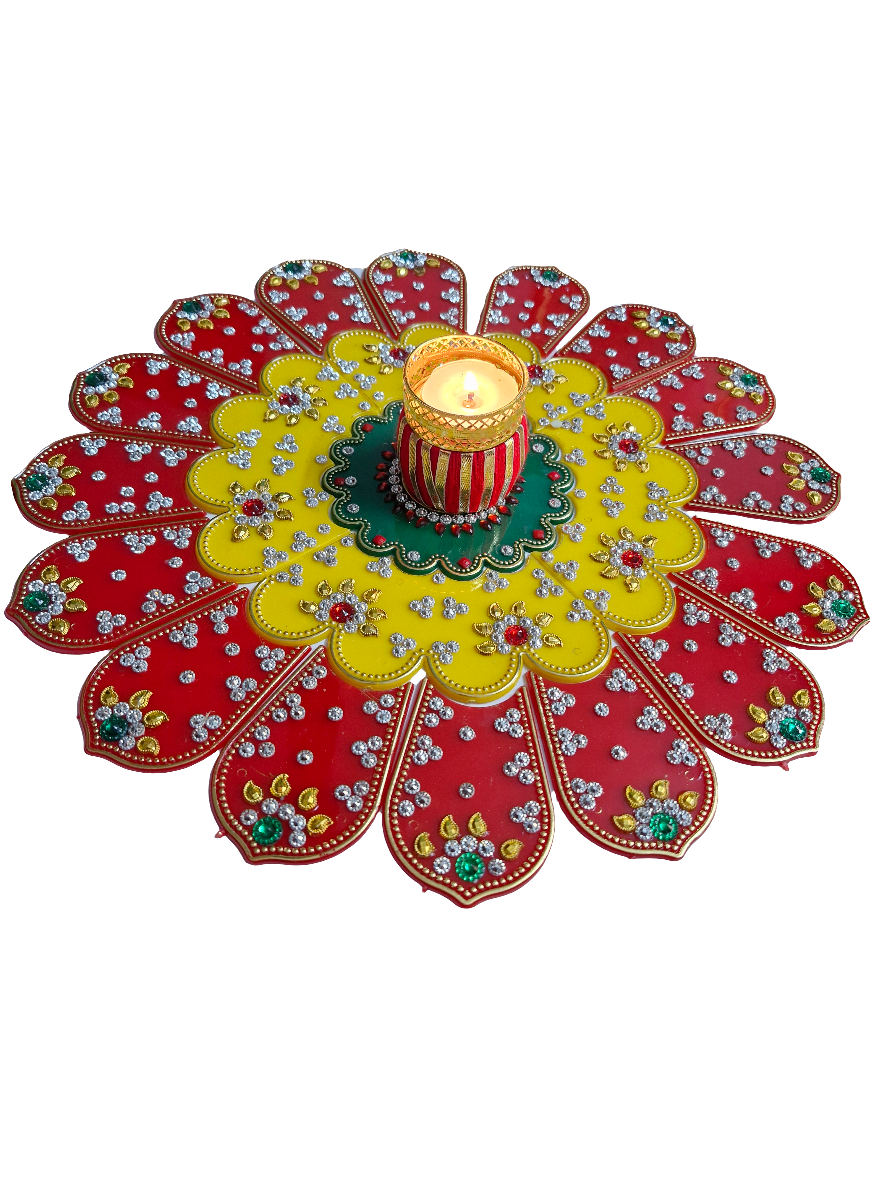 Diamond stone reusable Flower shape acrylic beautiful rangoli stickers ...