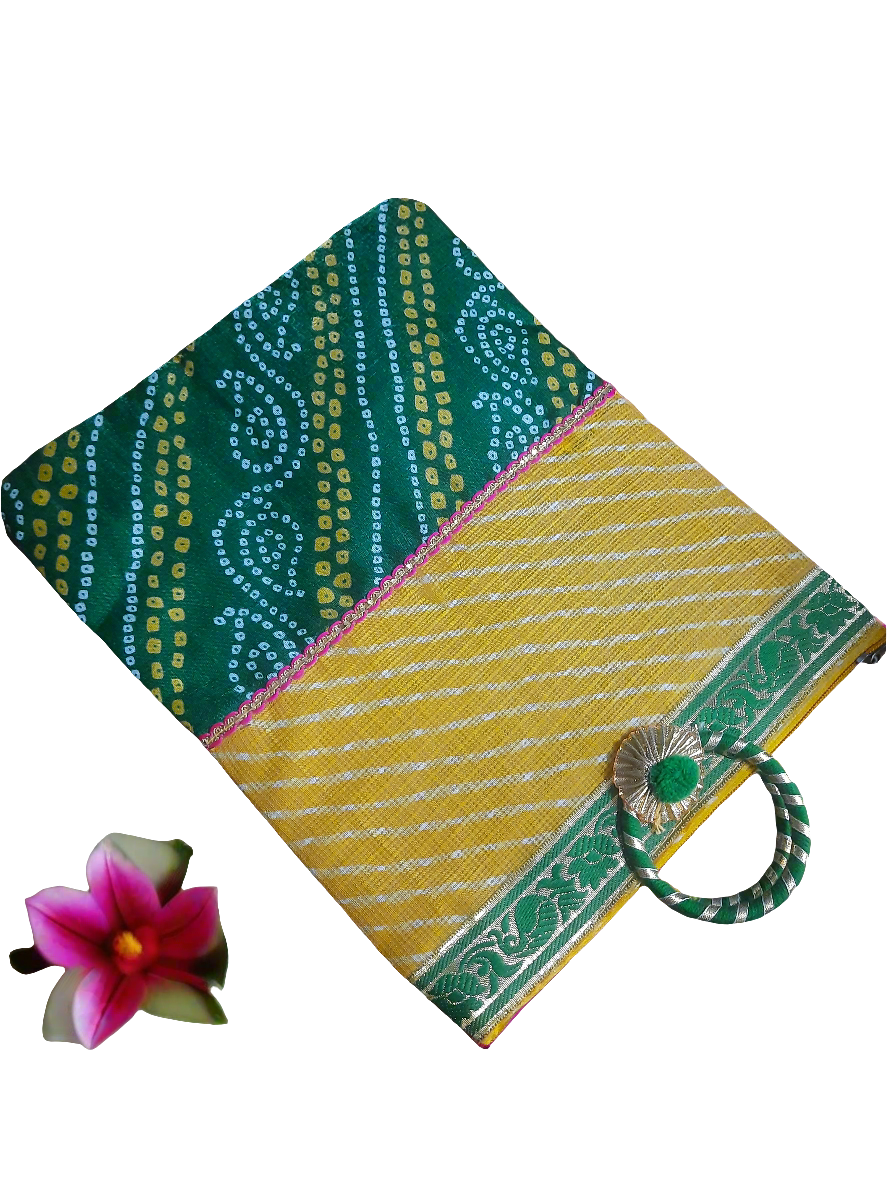 Jaipuri Bandhej Bag for Pooja/ mangal path/Haldi kumkum return Gifting bag🌹 (Pack of 1)  size H 32 * cm B 25* cm