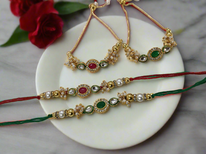 Royal Kundan Bhaiya Bhabhi Rakhi Set(1 bhaiya Rakhi, 1 bhabhi bracelet)