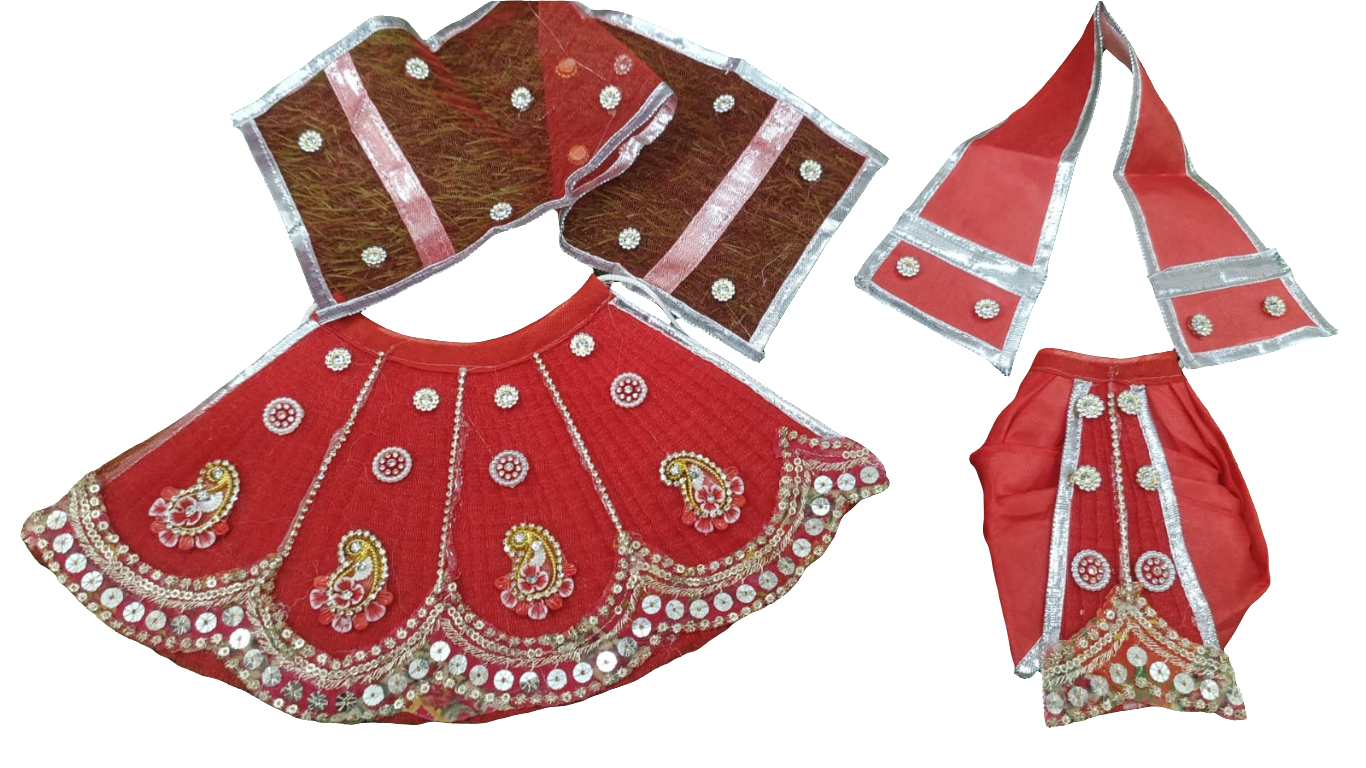 Radha krishna poshak 🌹✨️ size 2 inch  color pink & Red 6 piece poshak set