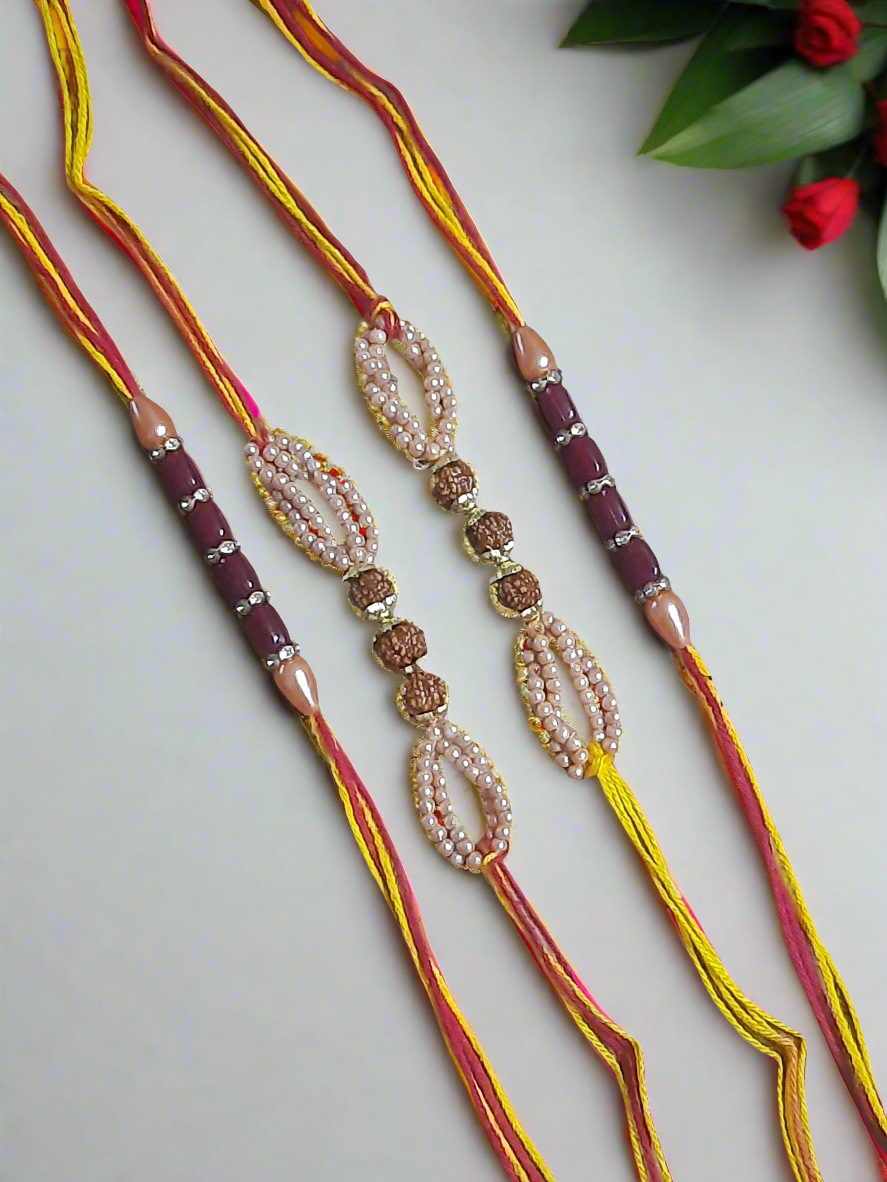 Rudraksha pearl  kalawa rakhi ( pack of 4)