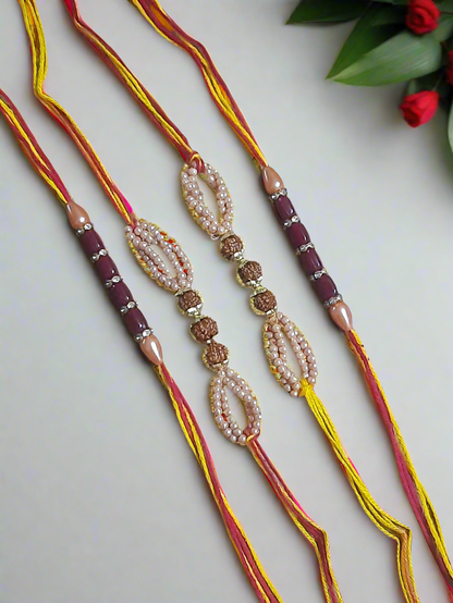 Rudraksha pearl  kalawa rakhi ( pack of 4)