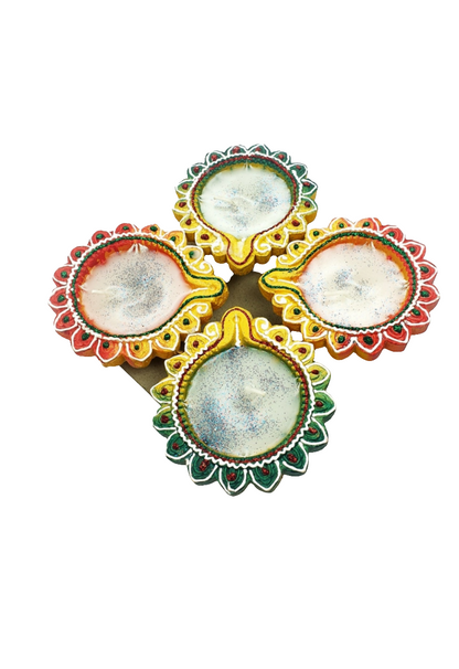 Beautiful rangoli design mitti( terracotta) wax diya 🪔 pack of 4
