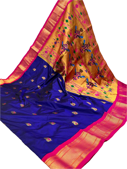Kadiyal Border Peacock Design Pure Silk Paithani Saree | Designer Wedding Paithani
