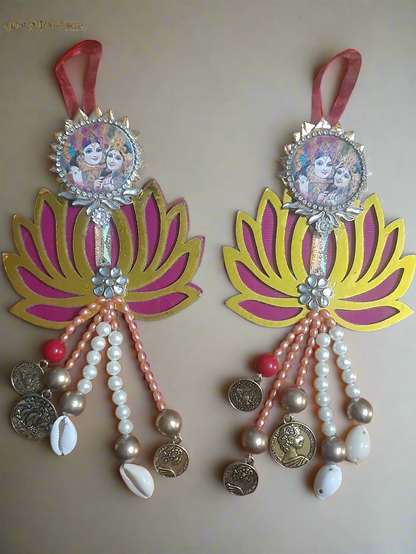 Radha Krishna lotus design Handcrafted Hanging 💫9.5*inch long