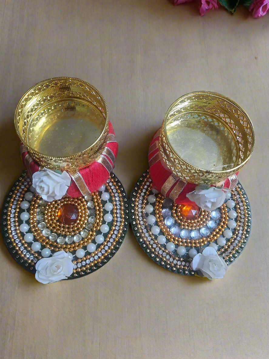 Handcrafted dholak design rangoli diya 🪔 pack of 2