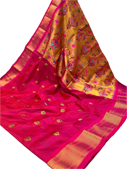 Kadiyal Border Peacock Design Pure Silk Paithani Saree | Designer Wedding Paithani