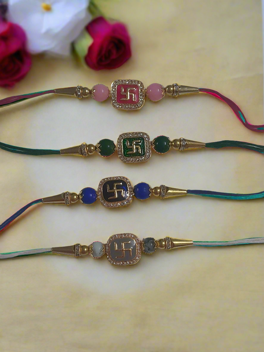 Raksha Kavach diamond stone Swastik Rakhi 💫(pack of 1)