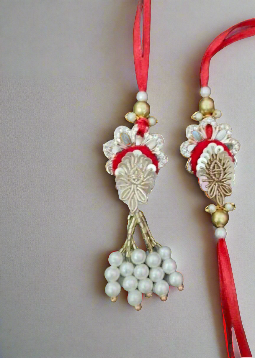 Sparkling Red Sequin Rakhi Bhaiya Bhabhi Set
