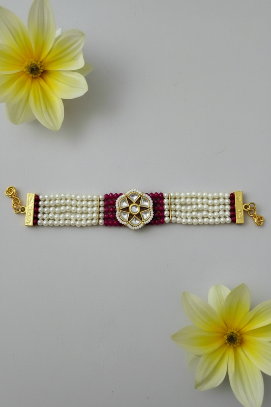 Kundan work Bracelet Rakhi (pack of 1) multicolor
