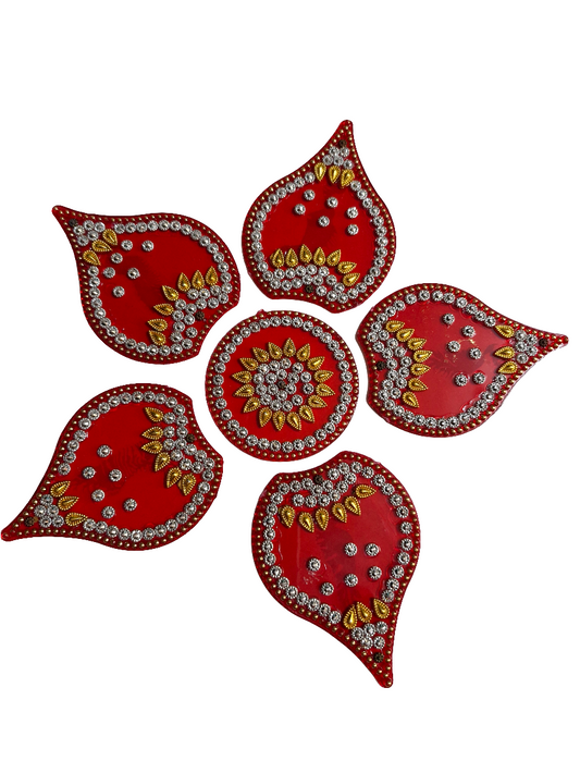 Golden diamond  floral design 6 pieces acrylic Rangoli sticker 🌸          size 9*inch color red & pink