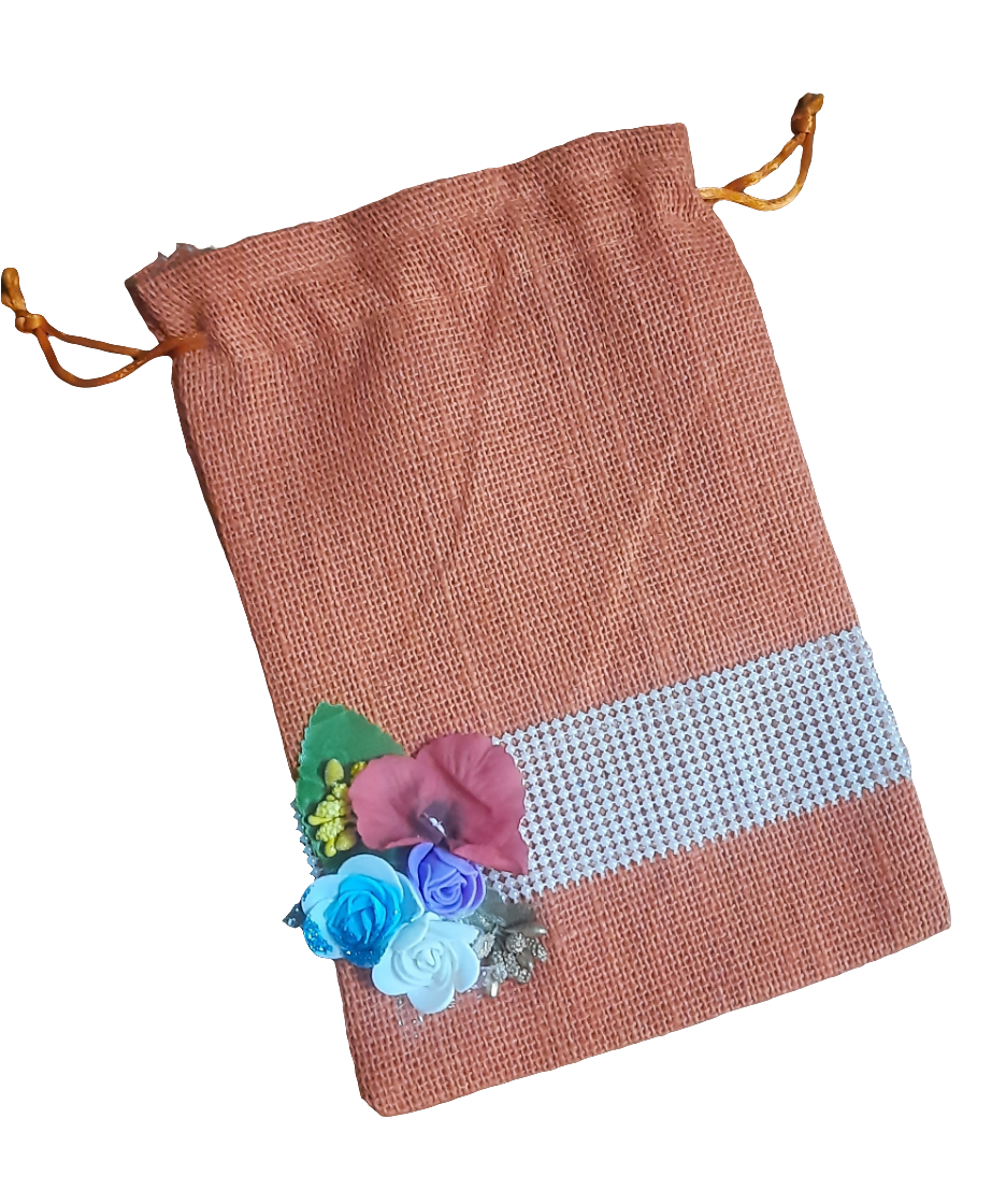 Floral design jute bag for  gifting /Diwali/ wedding                 size L6.5* H 9*inch perfect for 500g Dryfruits