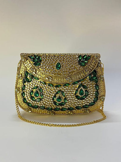 Brass metal Jadau clutch bag with elegant structured designer design