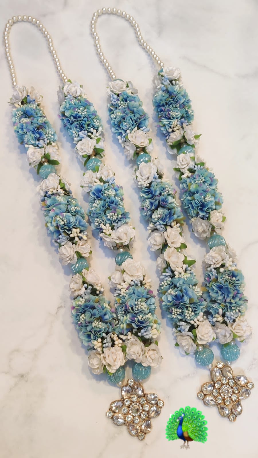 Set of two 24-inch bride and groom wedding malas for jaimala exchange