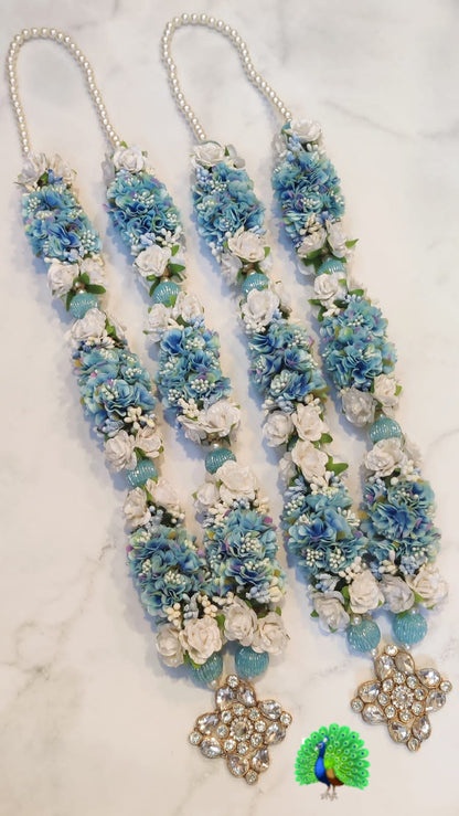 Set of two 24-inch bride and groom wedding malas for jaimala exchange
