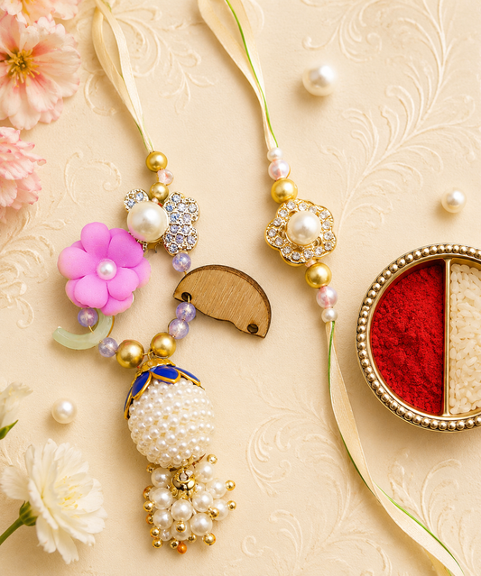 Celestial Moondrop Bhaiya Bhabhi Rakhi Set with Designer Lumba Rakhi for Raksha Bandhan