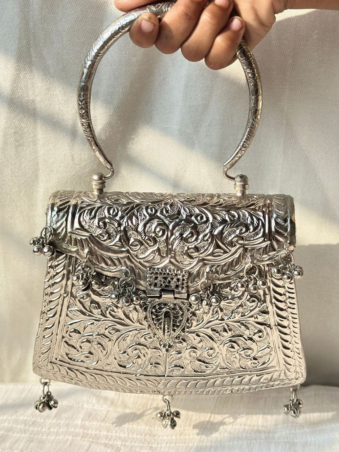 Chandi Sa Batua antique silver brass clutch bag for women