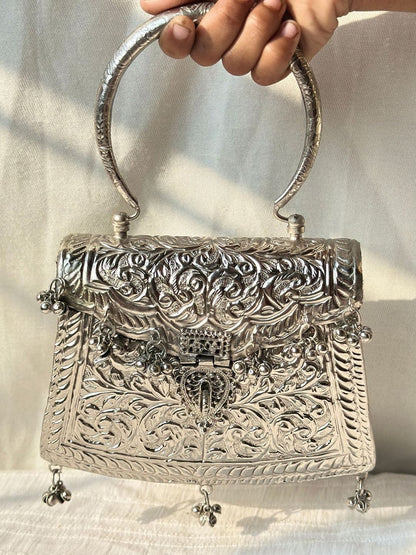 Chandi Sa Batua antique silver brass clutch bag for women
